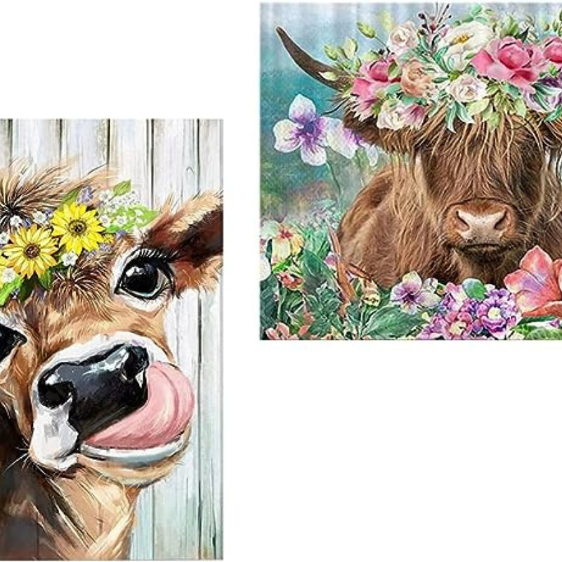 Cow Flower Paintings With Diamond Dots Painting Kit