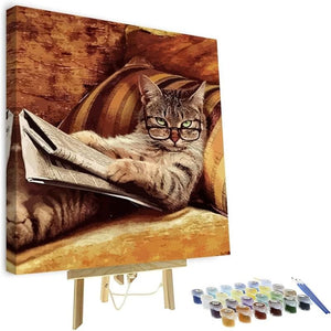 Cat Reading Book Oil Painting Kits