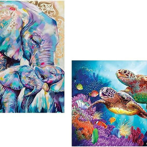 Elephant And Sea Turtle Paintings With Diamond Dots