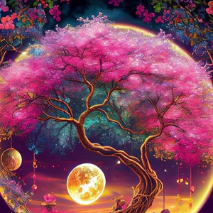 Moon And Tree Paint By Diamond Number Kit