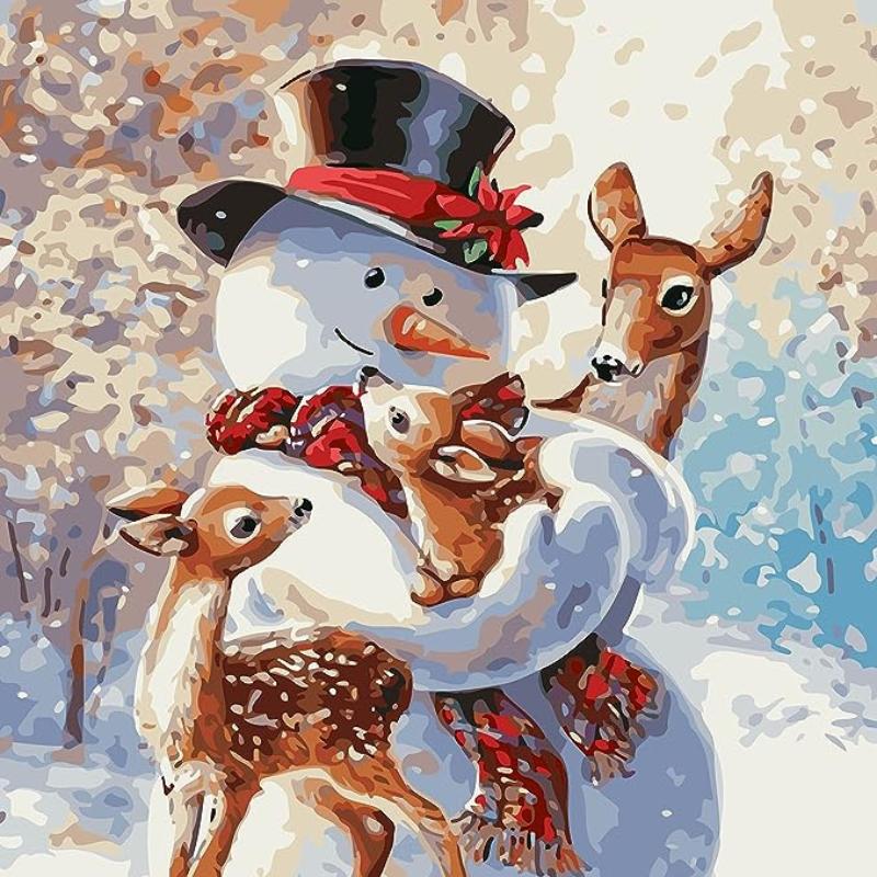 Snowman With Deer Painting By Number