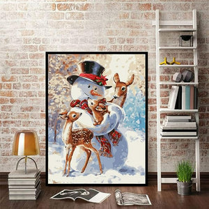 Snowman With Deer Painting By Number